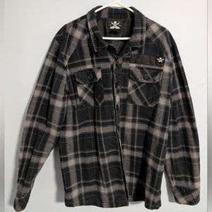 DC Men's Black and Gray Plaid Button Down Shirt
